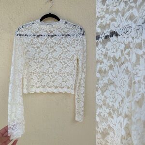 Ambiance Cream Lace Floral Top Long Sleeve Large